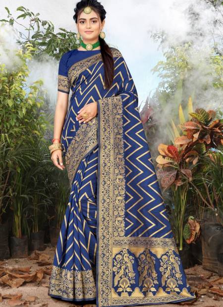 Navy Blue Colour Santraj New Fancy Party Wear Banarasi Silk Saree Collection 1024